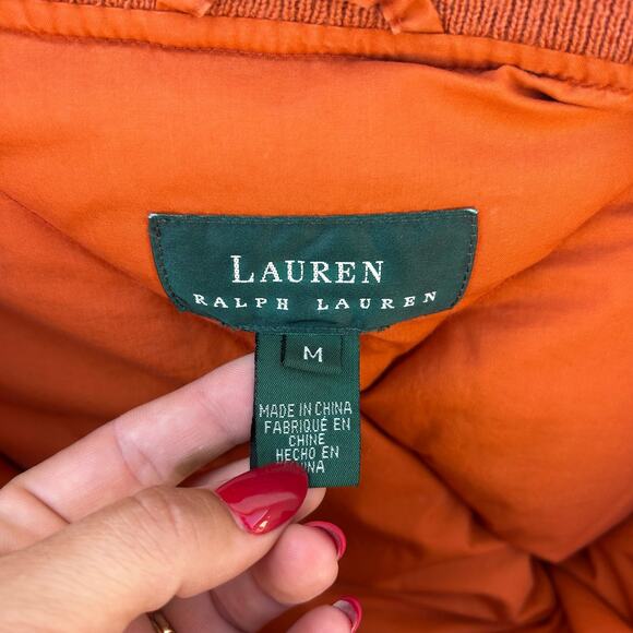 Vintage Men’s Ralph Lauren Quilted Bomber Puffer Jacket Orange Medium Large - Picture 3 of 11